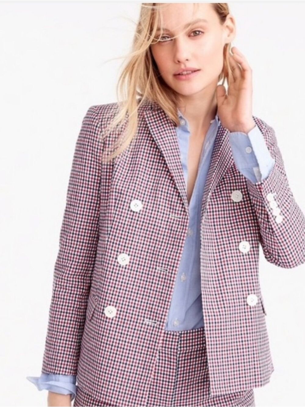 J.Crew Double-Breasted Plaid Check Blazer Jacket – Size 12 Red navy White G1124 - Picture 13 of 13